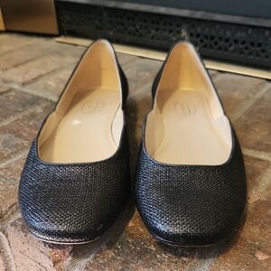Woven Raffia Black Ballets Flats Size 9B Leather Soles Made In Brazil TALBOTS